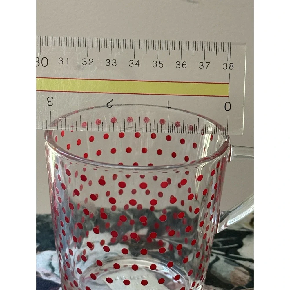 IKEA Red Polka Dot Glass Coffee Mugs 18314 Made in France Vintage Set of 4 NOS